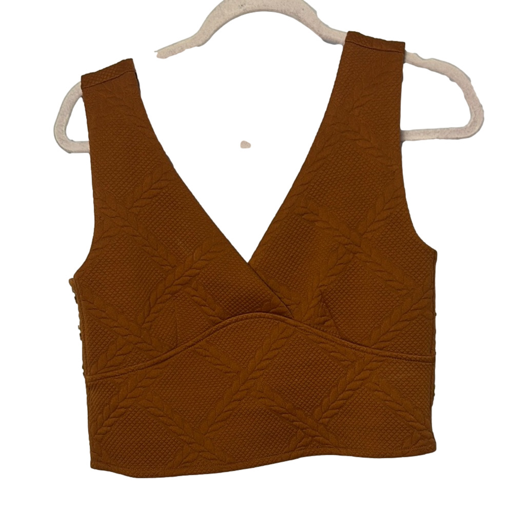 Maeve by Anthropology Rust Textured Sleeveless Crop Top